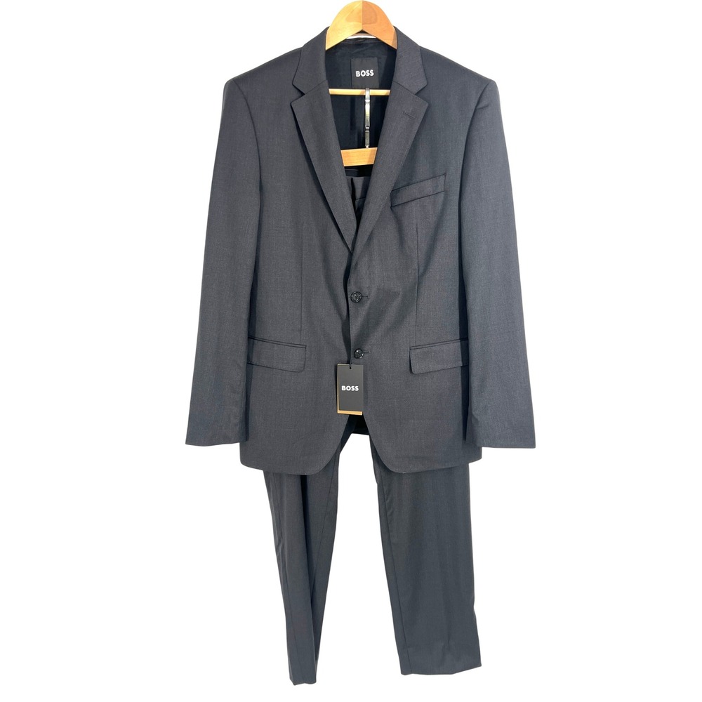 Hugo Boss Mens H-Huge Slim Fit Suit Charcoal Grey Super 120 Italian Fabric 44R